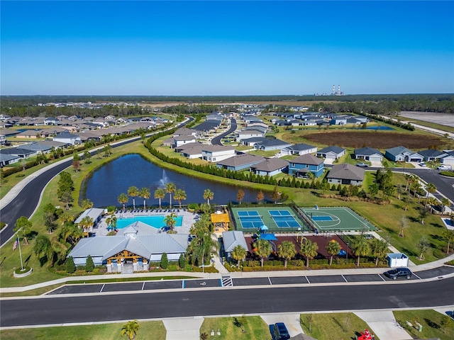 aerial view with a water view