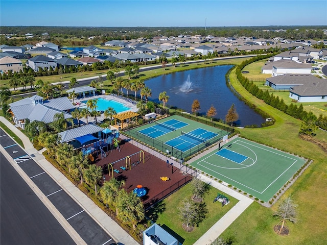 aerial view featuring a water view