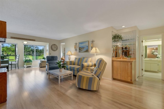 living room with light hardwood / wood-style flooring