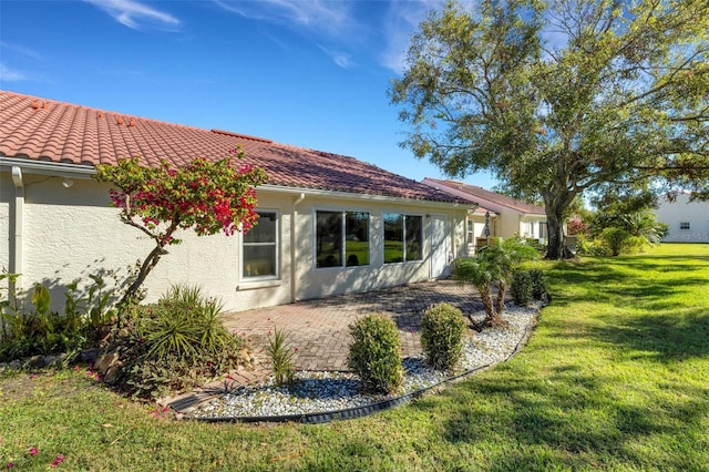 rear view of house with a patio area and a yard