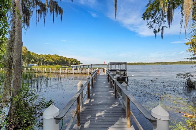 view of dock featuring a water view