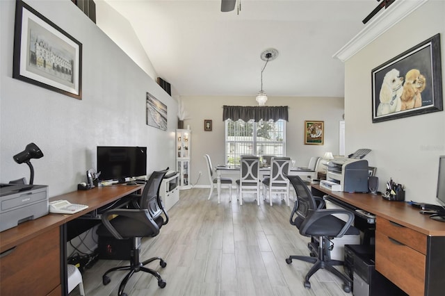 office featuring light wood-type flooring and baseboards