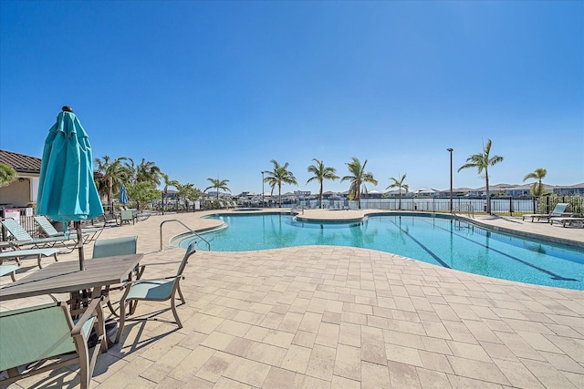 view of swimming pool with a patio