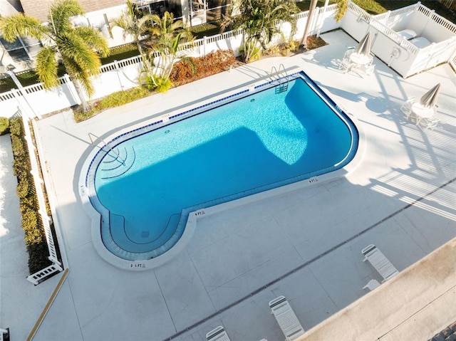 view of swimming pool featuring a patio