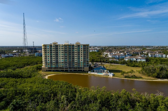 bird's eye view featuring a water view