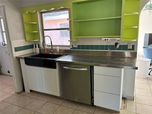 6035 Grand Blvd, New Port Richey, FL 34652 - kitchen featuring open shelves, a sink, stainless steel dishwasher, and white cabinetry