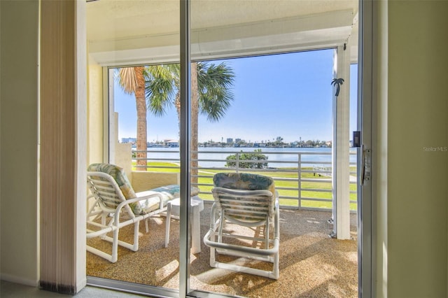 doorway with a water view