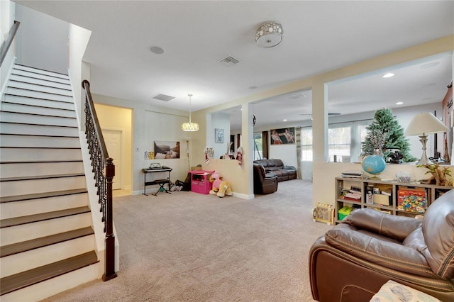 living room with light carpet