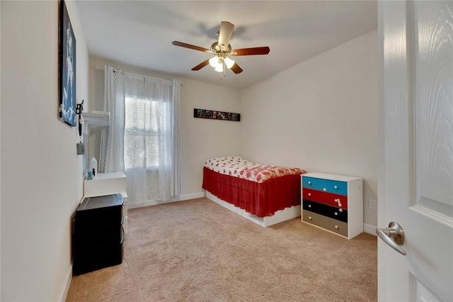 bedroom featuring carpet floors and ceiling fan