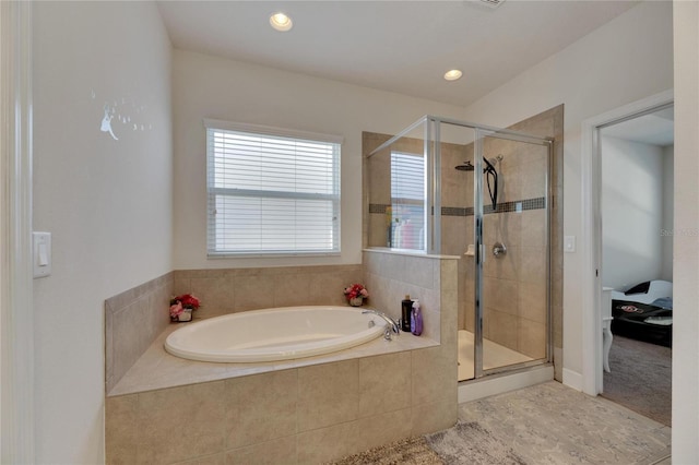 bathroom with plus walk in shower