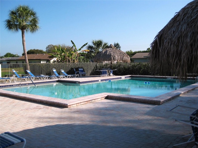 view of swimming pool with a patio