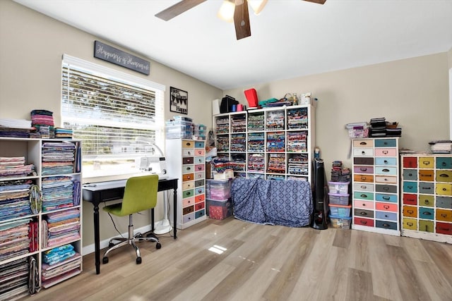 office featuring hardwood / wood-style flooring and ceiling fan