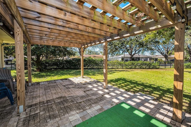 view of patio / terrace featuring fence and a pergola