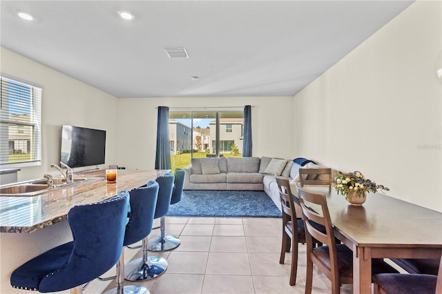 tiled living room with sink