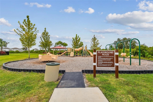 view of jungle gym featuring a yard