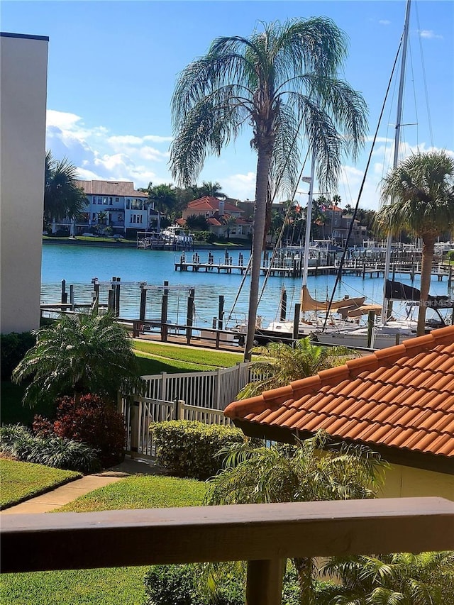 property view of water with a boat dock