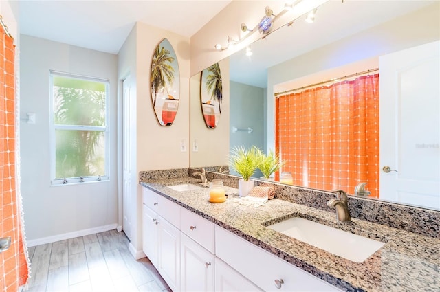 bathroom featuring hardwood / wood-style floors and vanity