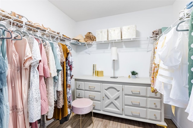 walk in closet with hardwood / wood-style flooring