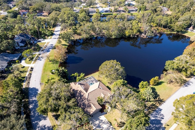 aerial view featuring a water view