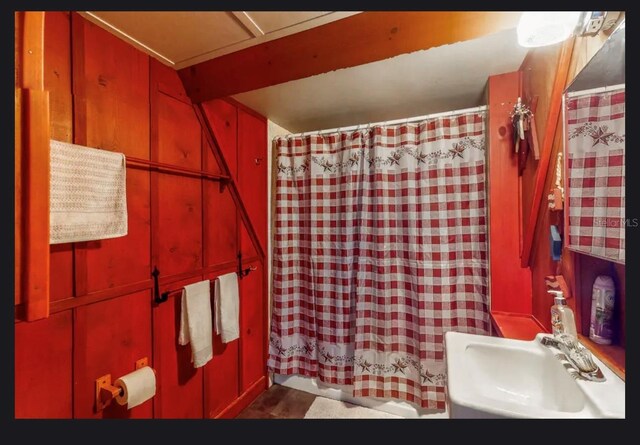 bathroom with wood-type flooring and sink