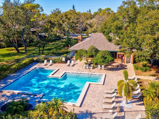 view of pool featuring a patio