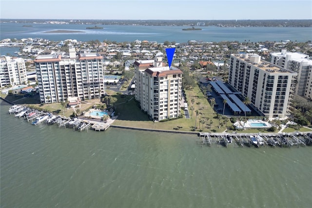 bird's eye view featuring a water view