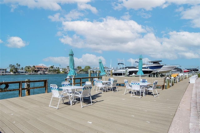 dock area with a water view