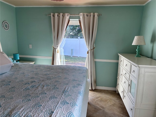 bedroom with crown molding