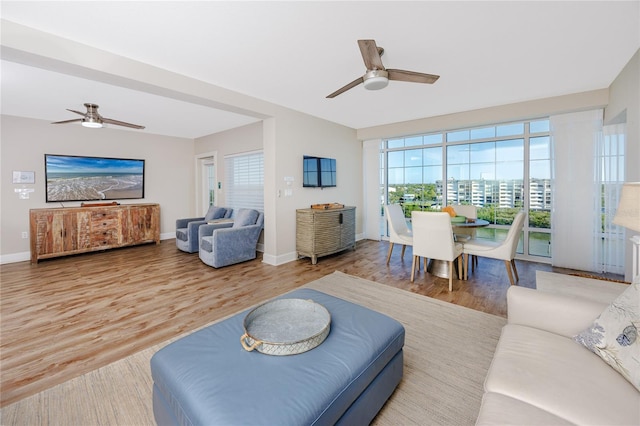 399 2nd St Unit 718, Indian Rocks Beach, FL 33785 - living room with ceiling fan, wood finished floors, and baseboards
