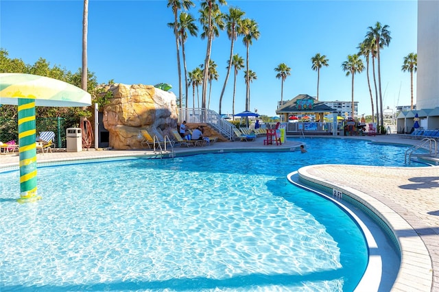 view of swimming pool featuring a gazebo