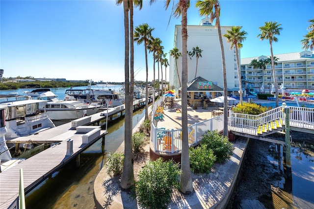 dock area with a water view