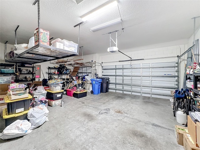 garage featuring electric panel and a garage door opener