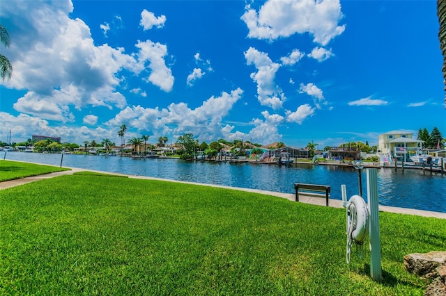 view of water feature with a boat dock