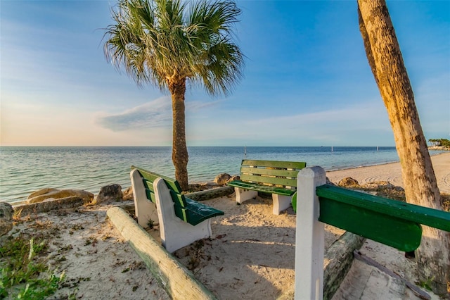 property view of water featuring a view of the beach