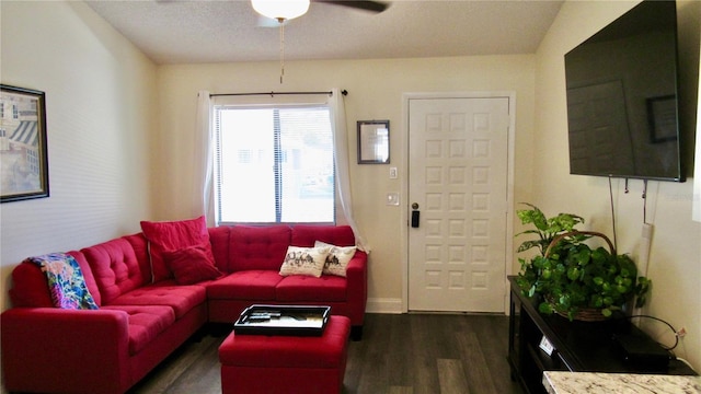 20853 Haulover Cv Unit A8, Lutz, FL 33558 - living room with dark wood-type flooring and a ceiling fan