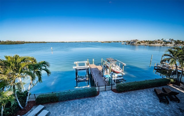 dock area featuring a water view