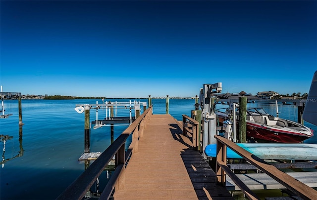 dock area with a water view