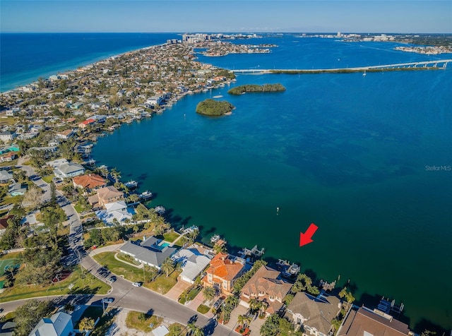 drone / aerial view featuring a water view