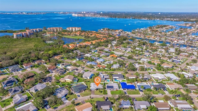 bird's eye view featuring a water view