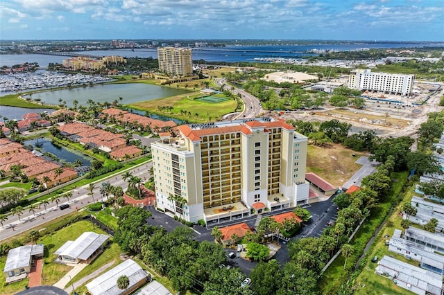 aerial view with a water view