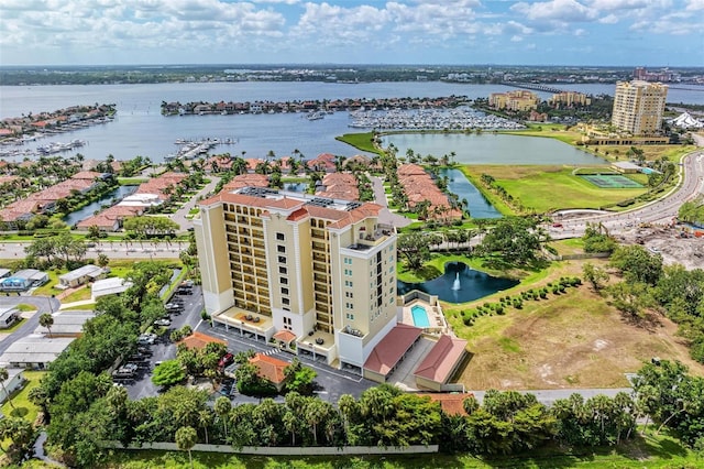 aerial view with a water view