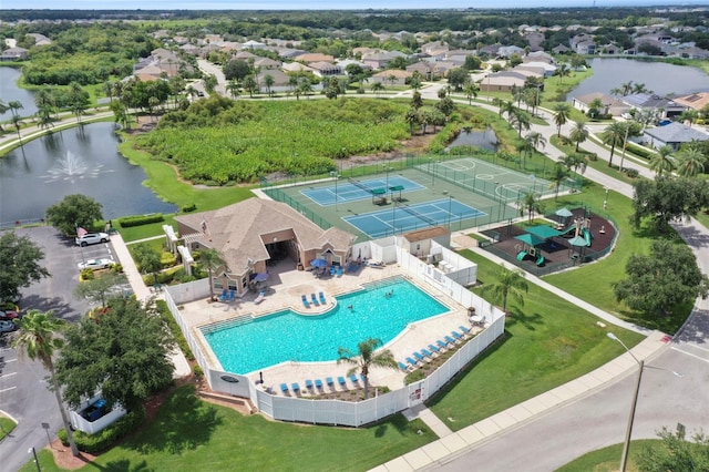 bird's eye view featuring a water view