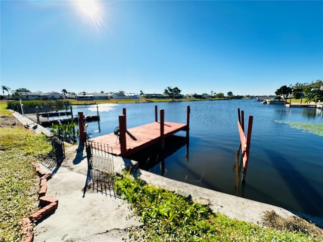 dock area with a water view