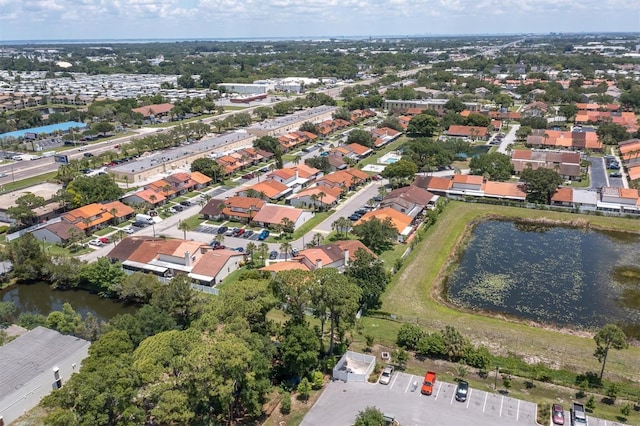 aerial view with a water view