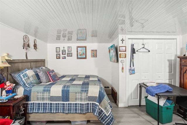 bedroom with a closet and wood-type flooring