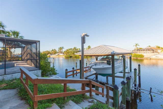 view of dock featuring a water view