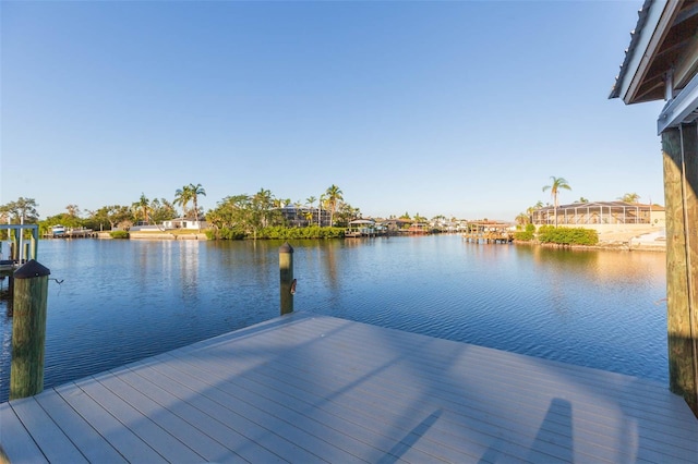 view of dock with a water view