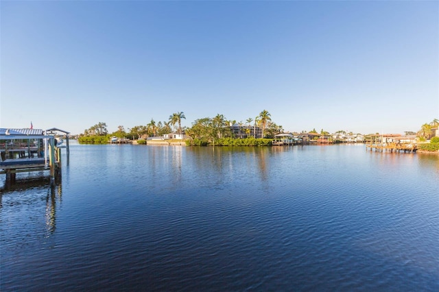 property view of water with a dock