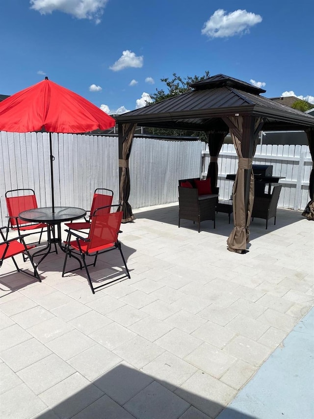 view of patio / terrace with a gazebo