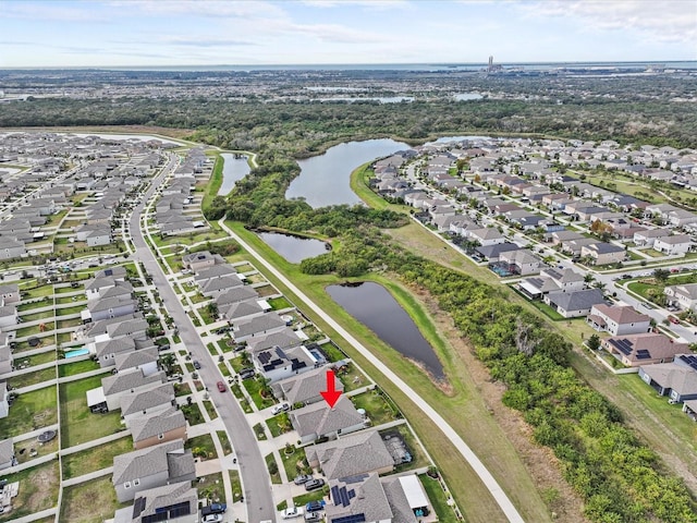 aerial view with a water view